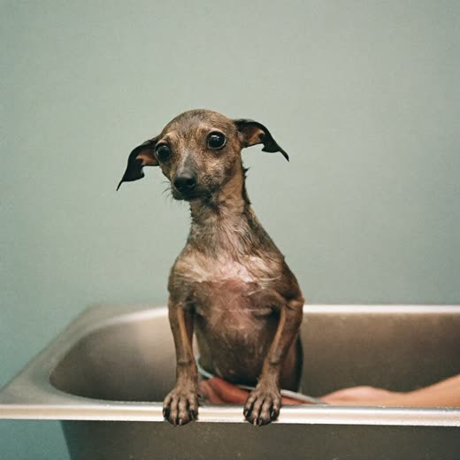 A dog being bathed